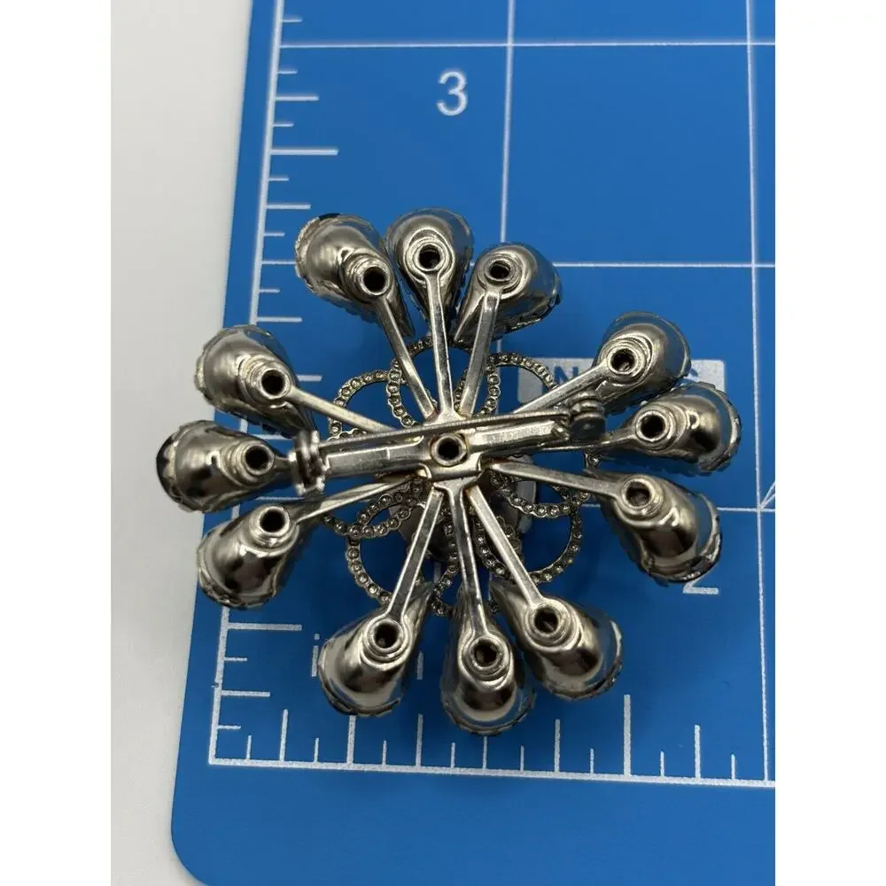 Vintage‎ Rhinestone Brooch Smoky Black Navette Silver Tone J1-3011
